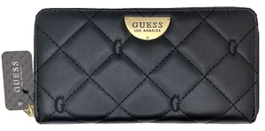 GUESS Waterston ZIP-AROUND CLUTCH WALLET PURSE Black Logo PU Leather BNWT New - Picture 1 of 8