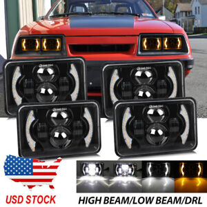 4pcs 4x6" Black LED Headlights Hi-Lo DRL Beam for Ford LTD Thunderbird Mustang