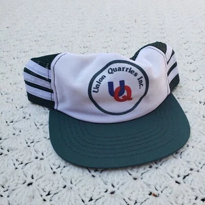 Vtg Three 3 Stripe Union Quarries Inc. Green Trucker Snapback Hat Cap - Picture 1 of 5