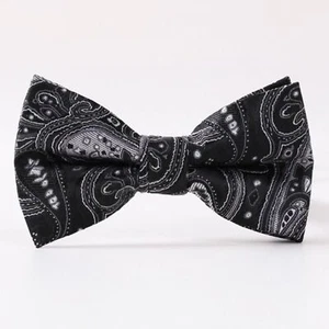 Bow Tie Black White Silver Paisley Adjustable Prom Wedding Tuxedo Formal Social - Picture 1 of 2