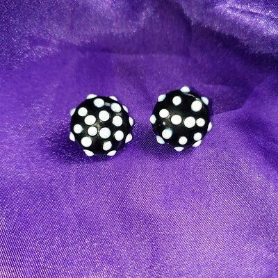 2 Antique Black & White Knobbly Spotted Lampwork Glass Buttons Czech? Venetian? - Image 1 of 4