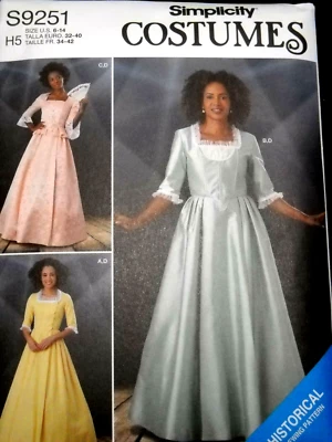 Fantasia histórica do século XVIII Simplicity 9251/R11005 tamanho 6-14 padrão de costura - Imagem 1 de 2