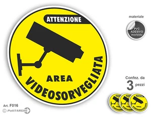 Cartello adesivo Area Videosorvegliata - confez. da 3 pz. - Imagen 1 de 2
