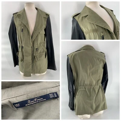 Chaqueta de mezclilla premium para mujer Zara M verde militar negra imitación cuero YGI A2-165 Foto 1 de 4