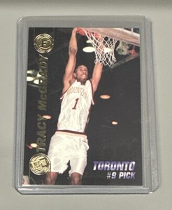 1997 (GOLD)Press Pass Double Threat Tracy McGrady #9   Toronto Raptors RC