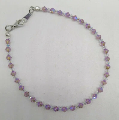 手工制作带施华洛世奇水晶灯紫水晶珠光 2X 串珠脚链/手链 — 第 1/2 张图片