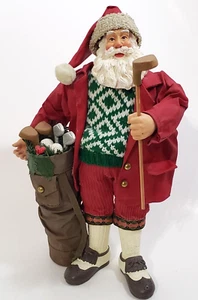 Kurt Adler Golf Babbo Natale Statuina di Natale Bambola 10 1/2'' Tessuto Irrigidito - Foto 1 di 10