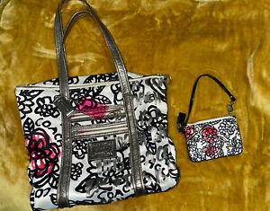 Coach 14741 Poppy White Multi Floral Graffiti Glam Tote Bag & Wallet  Limited