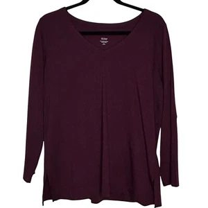 J. Jill Deep Plum Purple V-Neck Side Split Tunic Supima Cotton T-Shirt Sz MP - Picture 1 of 7