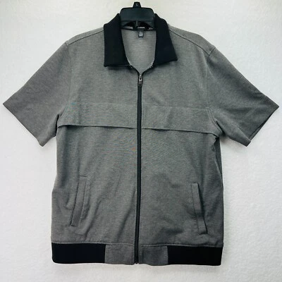 Alfani Mens Polo Shirt Jacket Short sleeve Size L Gray Black Zip Up pockets - Image 1 of 4