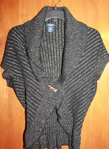 CHAPS Girls Sz 16 SWEATER (black/silver w/ cap sleeves & wide collar) perfect - Picture 1 of 1