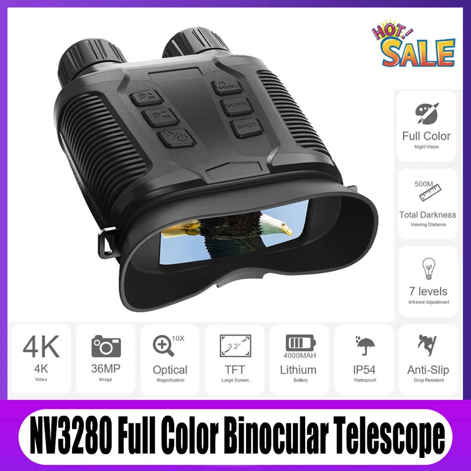 NV3280 36MP Full Color 10X Optical 8X Zoom 500M Infrared Night Vision Binoculars - Image 1 of 4
