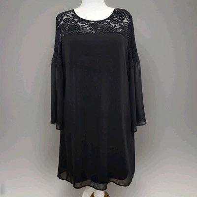 Vestido Luxology Estilo Para Mujer Talla 18 Alto Negro Encaje Columpio Kimono Mangas Forrado Foto 1 de 4