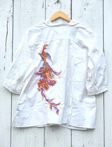 Ralph Lauren Women's White Vintage Embroidered Puff Sleeve Peacock Blouse Sz 3X - Picture 1 of 7