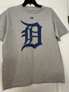 Detroit Tigers MLB Baseball Majestic Brand Gray Front Logo T Shirt, Men's Medium - Picture 1 of 8