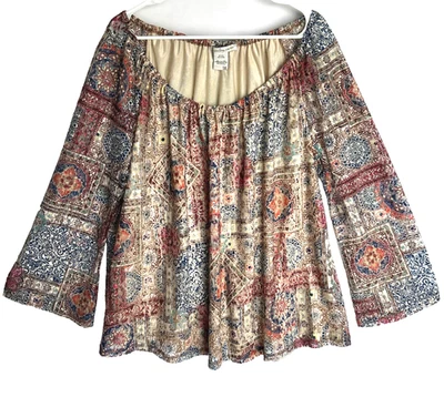 Top Hippie American Rag Floral Campesino Mezcla Estampado Boho Malla Superposición Mujeres 1X Plus Foto 1 de 4