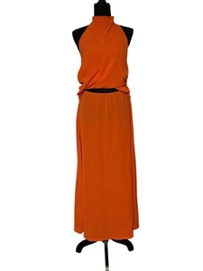 Maxi abito PrettyLittleThing arancione Halter taglia 12 nuovo con etichette* ritaglio increspato estivo - Foto 1 di 7