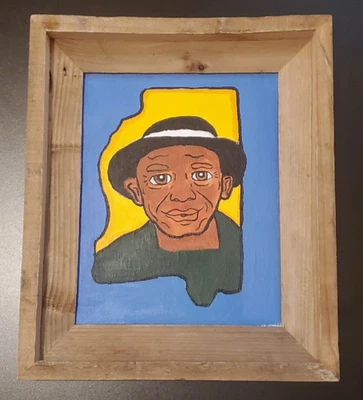 Mississippi John Hurt Original Painting Framed Blues Musician Outsider Folk Art - Image 1 of 4