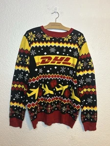 DHL Express Mailing Delivery Airplane Holiday Ugly Christmas Sweater Mens Large - Picture 1 of 8
