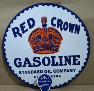 Red Crown Gasoline Porcelain Enamel Sign 30 x 30 Inches 1 Sided - Picture 1 of 7