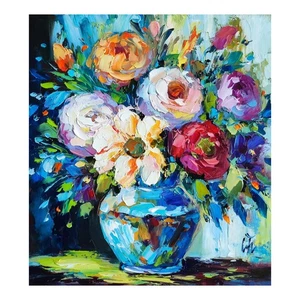 Original Ölgemälde Rose Abstrakt Blumen Vase Kunstwerk Floral Wandbild 7*8 Zoll - Bild 1 von 15