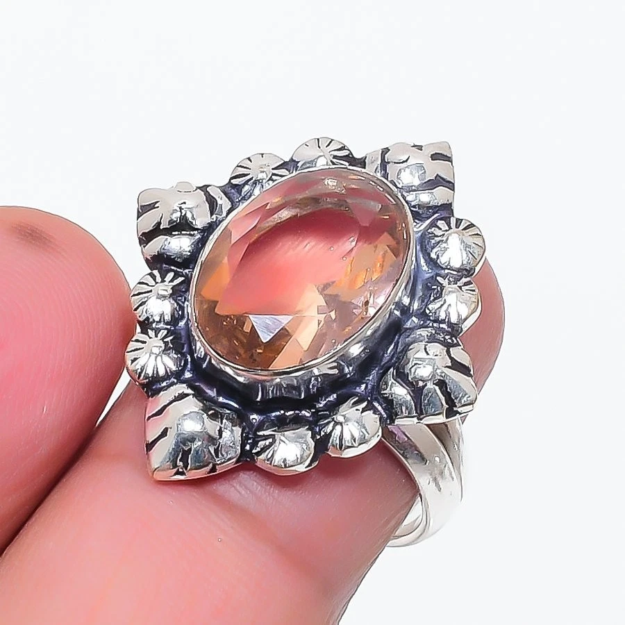 Peach Morganite Gemstone 925 Sterling Silver Jewelry All Size Ring For Gift - Image 1 of 1