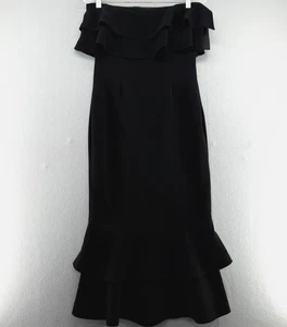 Vestido midi de cóctel Cinq à Sept para mujer 8 Ezana sin tirantes negro con volantes en capas - Imagen 1 de 12