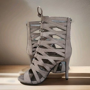 Charoltte Russe High Heeled Boot Shoe Taupe Strappy Cut-out Stiletto Womens sz 7 - Picture 1 of 15