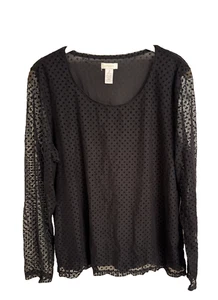 Size 2 (Large) Chico's Blouse Chiffon Solid Black Sheer Lined - Picture 1 of 3