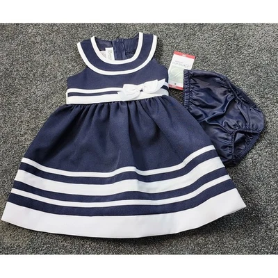 Conjunto de Vestido y Florero Bonnie Jean Marinero Lazo Náutico Acento Fiesta Conjunto 18M Nuevo Foto 1 de 4