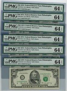 Fr. 2118-C $50 1974 6 Consec. Federal Reserve Note Ch. Unc. 64 PMG EPQ DC-2563 - Picture 1 of 2