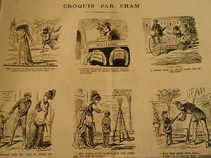 Vignettes 19èm Un placeur monté sur un Vélocipède Caricature - Imagen 1 de 2