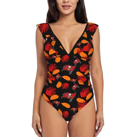 Tampa Bay Buccaneers Women's Ruffle One Piece Swimsuit Hawaiian Printed Swimsuit Cover
