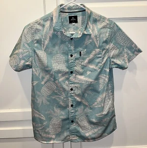 Rip Curl Boy’s Sz 14 Button Down Hawaiian Tropical Fitted Short Sleeve Shirt - Picture 1 of 3