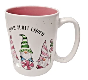 HOME SWEET GNOME CERAMIC COFFEE MUG WINTER SNOWFLAKES PEPPERMENT PINE - Picture 1 of 8