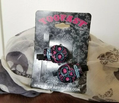 DEMASIADO RÁPIDO Calavera de Azúcar Día de los Muertos Pinzas para el Cabello Accesorios para el Cabello NUEVO Foto 1 de 4