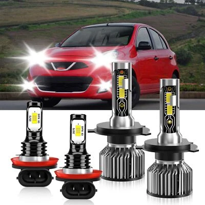 For Nissan March 2017-2020 LED Headlight Bulb High Low Beam + Fog Light 6500K - Image 1 of 4
