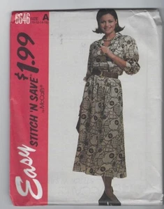 Nuevo Vestido McCalls Stitch N Save 6646 Misses Patrón Talla 10-16 Botón Delantero - Imagen 1 de 2