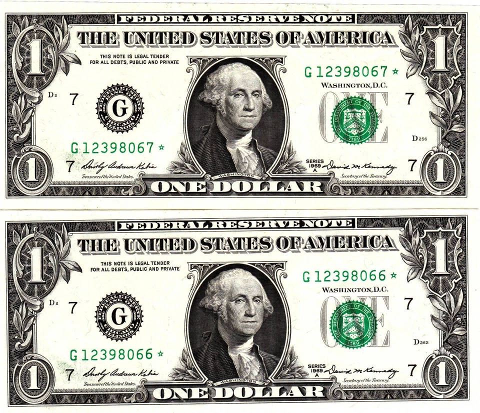 $1 1969A 2 G/* BLOCK  CHICAGO  STAR NOTE  CON. CU - Image 1 of 1