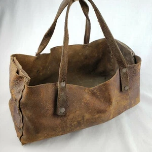 Antike genietete Ledertasche Werkzeugkiste Tasche Träger primitive Volkskunst Steampunk - Bild 1 von 12