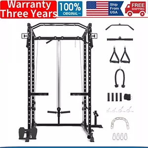 Power Cage 2000LBS Power Cage Squat Rack Squat Machine with Dip Bar Cable Pulley - Picture 1 of 8