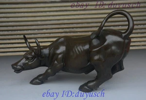 13" Feng Shui Chino Bronce Puro Riqueza Zodiaco Auspicioso Toro Buey Animal Estatua - Imagen 1 de 10