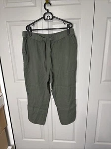NWT Caslon Womens linen 1X Casual Lounge Drawstring Pants Pockets wide leg olive - Picture 1 of 10