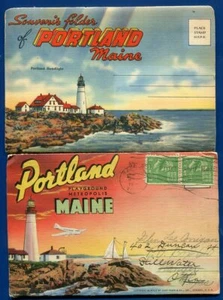2 Portland Maine me lighthouse Lincoln Park Eastland hotel postcard folders - Picture 1 of 2