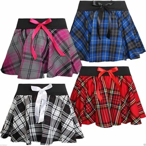 GIRLS CIRCULAR BOW TARTAN CHECK MINI SKIRT KIDS DETAIL DANCE SKIRTS 5-10 YEARS - Picture 1 of 1