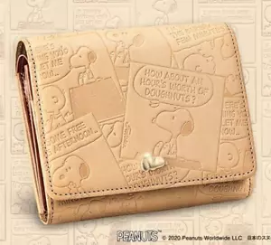 IEI SNOOPY Happy Comic Wallet Luxury Tanned Leather Bifold Wallet JAPAN NEW - Picture 1 of 7