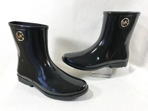 Women 10 - Michael Kors Benji Black Rain Boots w/ Gold MK logo ~ barely wear! - Picture 1 of 14