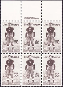 US - 1984 - 20 Cents Dark Brown Jim Thorpe Football Issue Copyright Block # 2089 - Picture 1 of 1