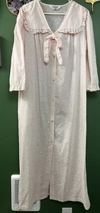 Vtg Improved Living Night Gown Pink Flowers Eyelet 1 Pocket Bow Button - Picture 1 of 6