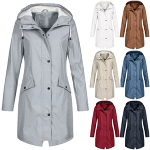 New Women's Zipper Waterproof Raincoat Jacket Lightweight Hooded Rain Jackets - Picture 1 of 15
